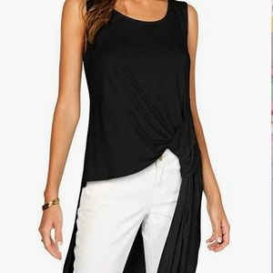 Black Hi-Low Tank Tunic Top w/Front Knot. Black. Size L